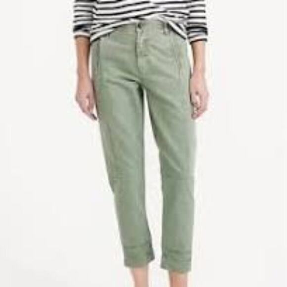J. CREW Olive Green Denim Utility Pants w/ Patch Pockets size 4 - Picture 1 of 9